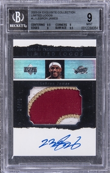 2003/04 UD "Exquisite Collection" Limited Logos #LJ LeBron James Signed Game Used Patch Rookie Card (#34/75) – BGS MINT 9/BGS 8